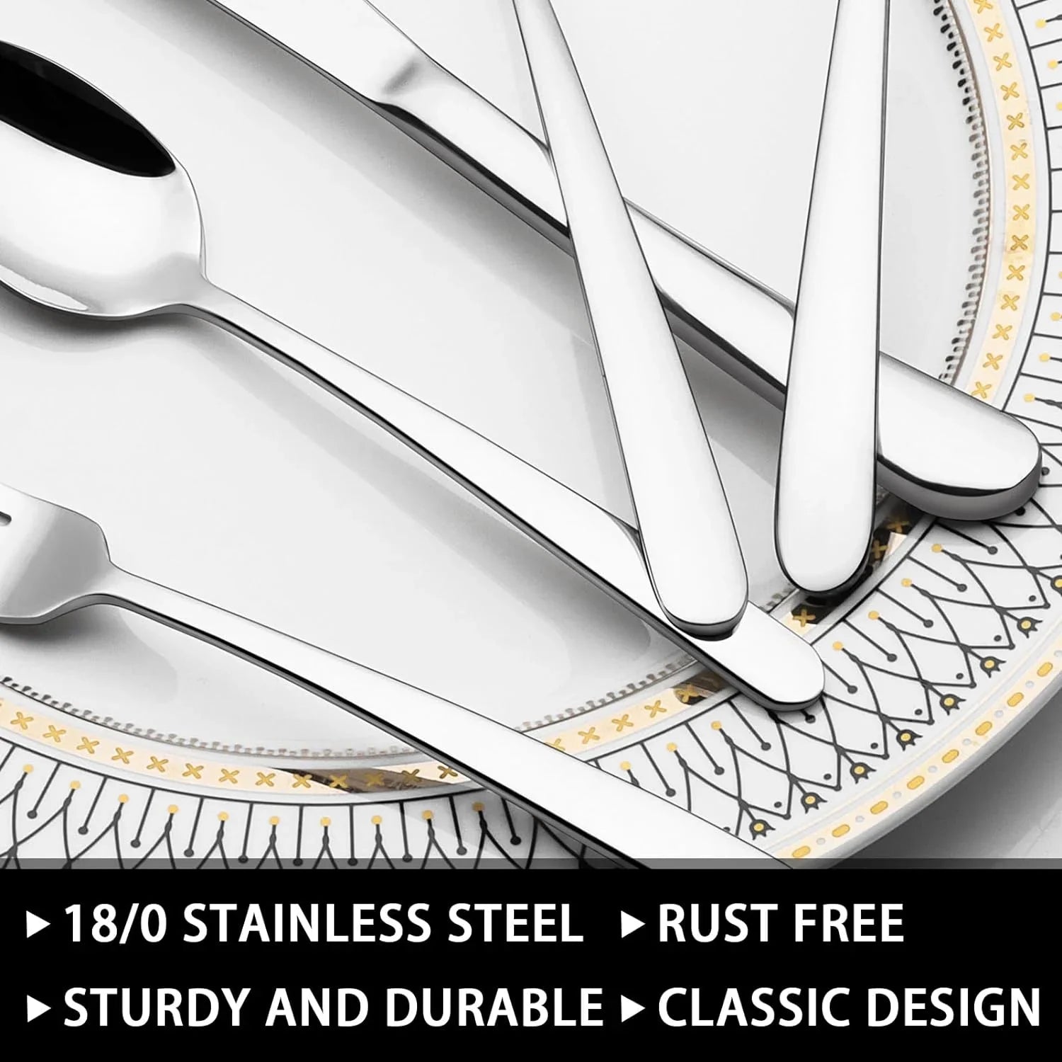 48-Piece Silverware Set with Organizer, Stainless Steel Silverware Flatware Set for 8, Kitchen Utensils with Steak Knives, Mirror Polished Dinner Knife, Forks, Spoons, Tableware Serving Tray