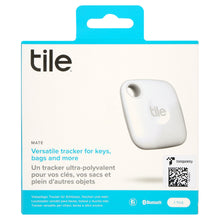 Tile Mate white Bluetooth tracker retail box with blue hang tab