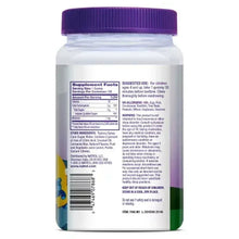 Kids melatonin bottle back label with supplement facts, barcode, and purple footer
