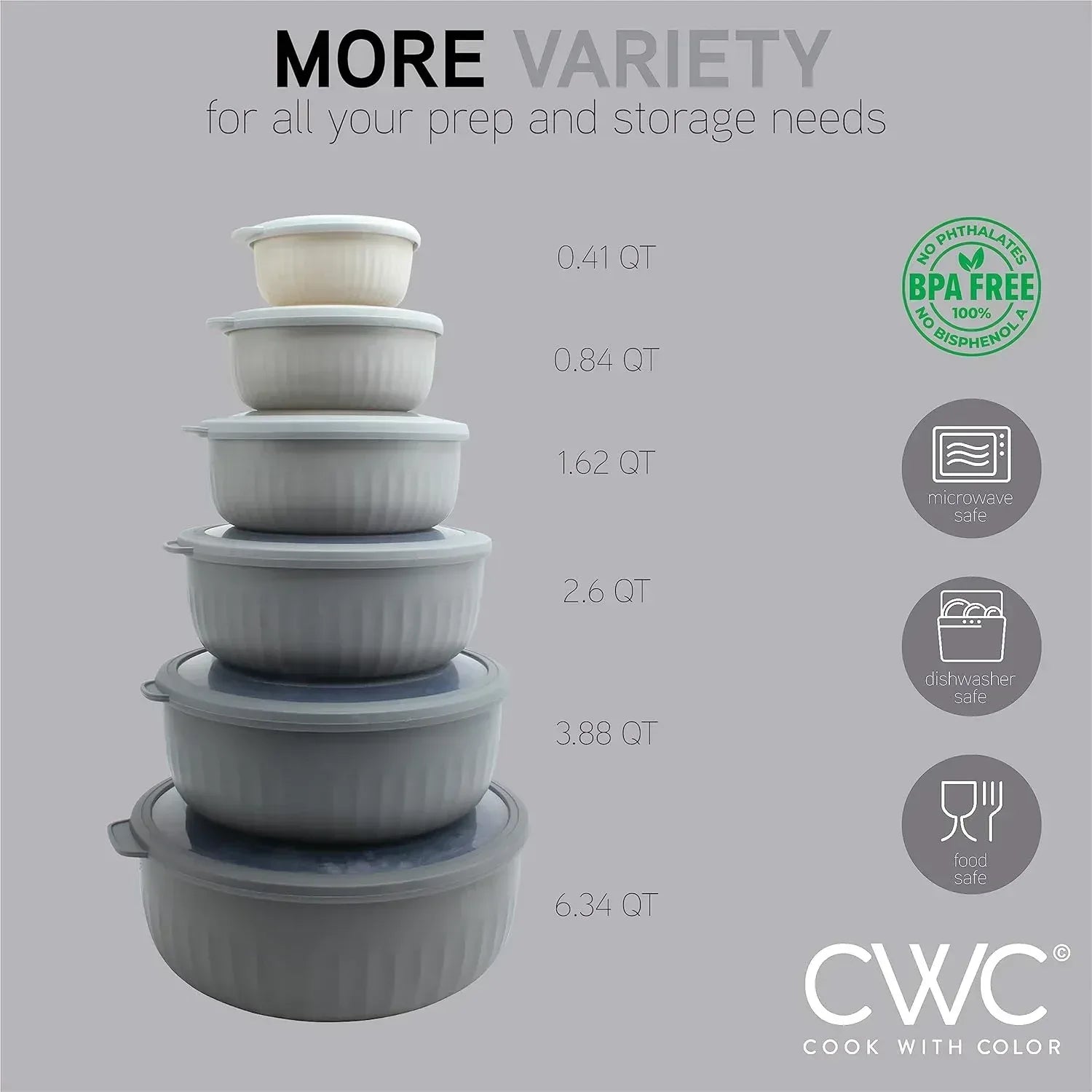 COOK WITH COLOR Meal Prep Containers Wide Mixing Bowls Food Storage Containers with Lids
