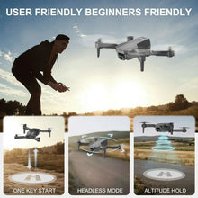 Mini FPV drone display with controller icons for one-key start, headless, and altitude hold