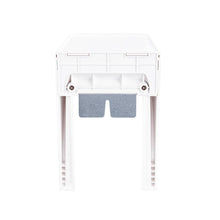White outlet shelf underside with cord storage compartment and mounting hardware points