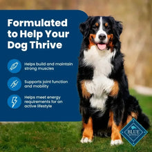 Adult dry dog food bag with dog portrait and blue “Formulated to Help Your Dog Thrive” panel.