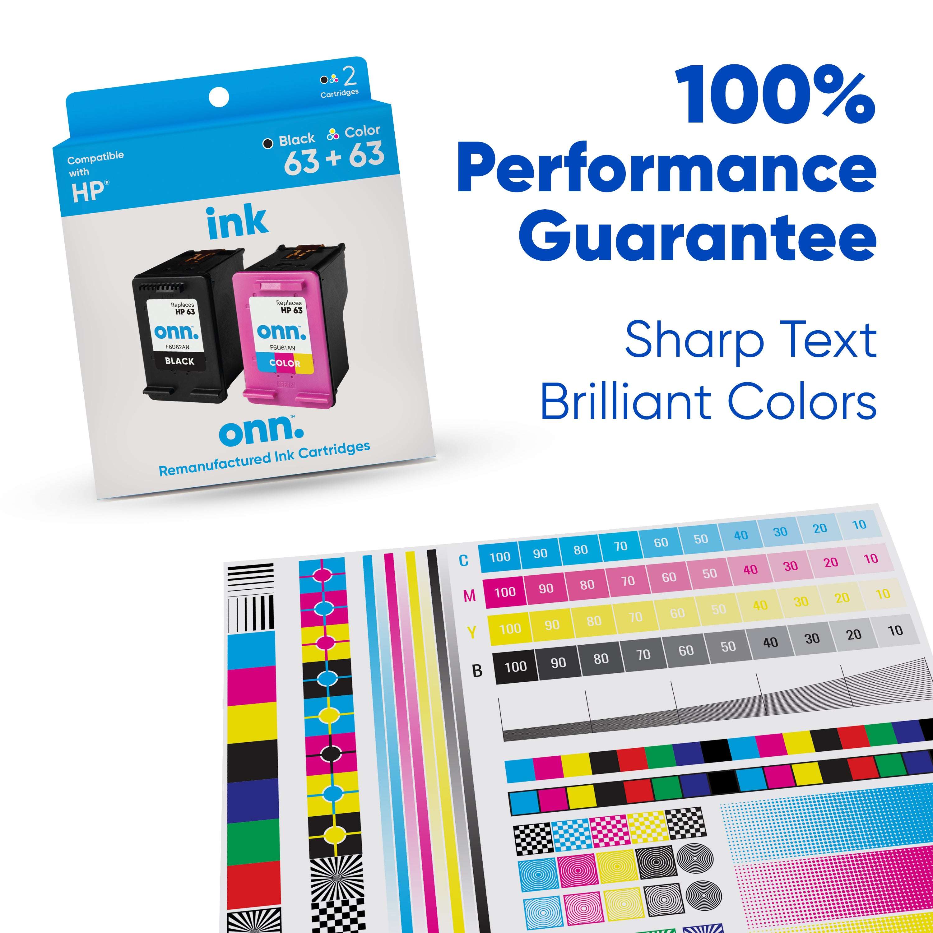 Remanufactured ONN HP 63 Black & Tri-Color Inkjet Cartridges 2-Pack