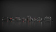 Tool pouch organizer set, multiple black organizers with red tabs, compact stackable