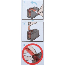 Ink cartridge installation diagram showing numbered steps and caution symbol