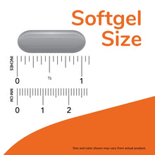 Softgel size graphic with ruler scale, showing capsule dimensions