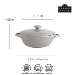 10 Strawberry Street Sienna Covered Casserole 10" and 7" Stoneware Bakeware Set of 2, Gray