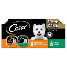 Cesar wet dog food variety pack with 12-count trays and 2 flavor options