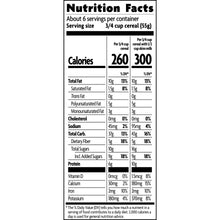 Nutrition Facts close-up for organic granola, nutrients and daily values table