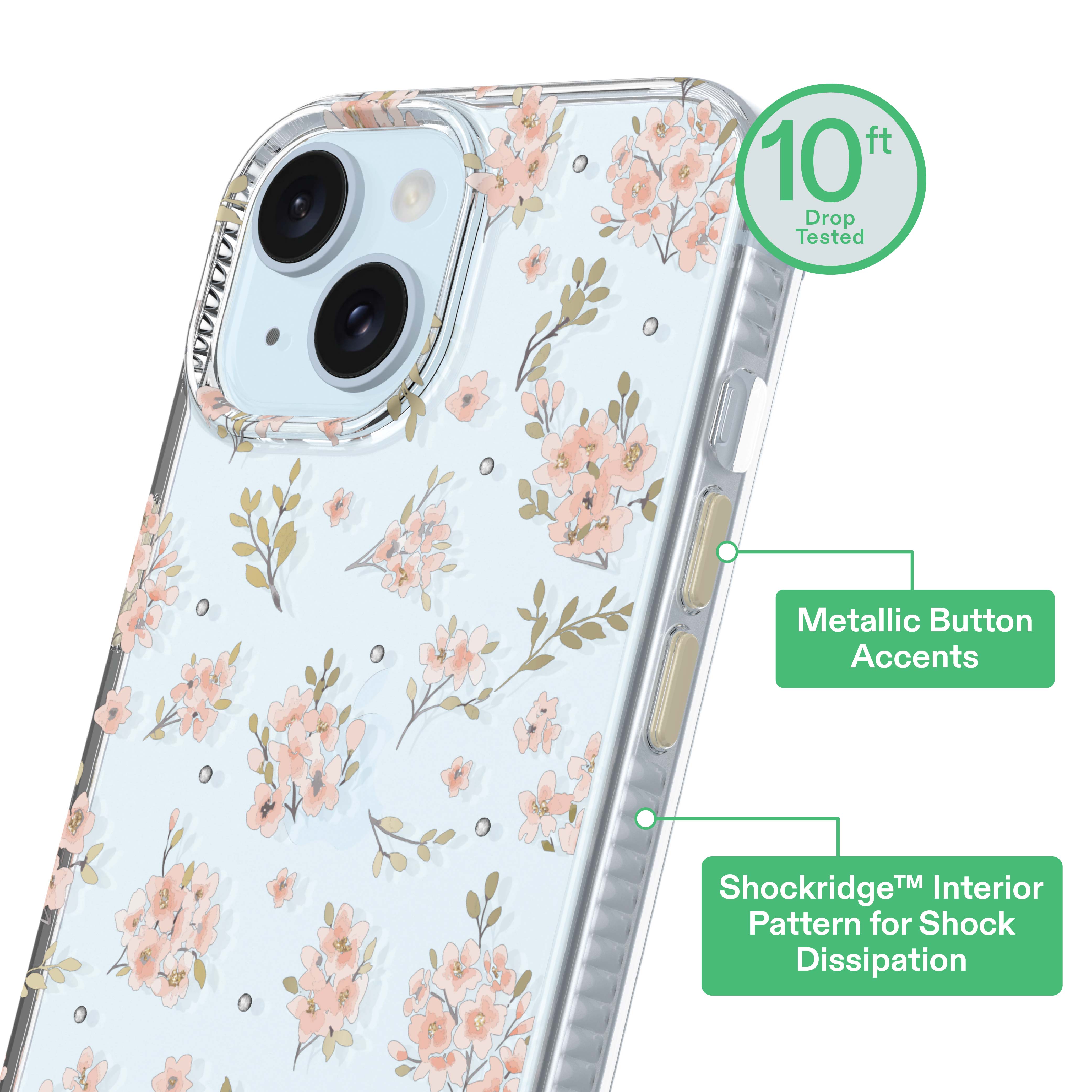 onn Pink Floral with Gems Phone Case for iPhone 17e / iPhone 16e / iPhone 15 / iPhone 14 / iPhone 13