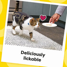 Temptations lickable puree cat treat serving, creamy puree shown in a bowl