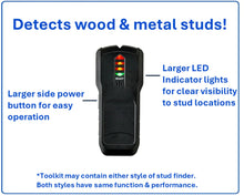 Electronic stud finder with stacked LED lights and side power button for detecting studs