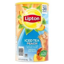 Lipton iced tea peach drink mix canister with peach and leaves illustration