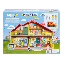 Bluey's Celebration Home playset box with house, 11 play pieces, and figures