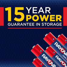 Rayovac Fusion AA alkaline batteries, multiple red cells shown in stacked layout