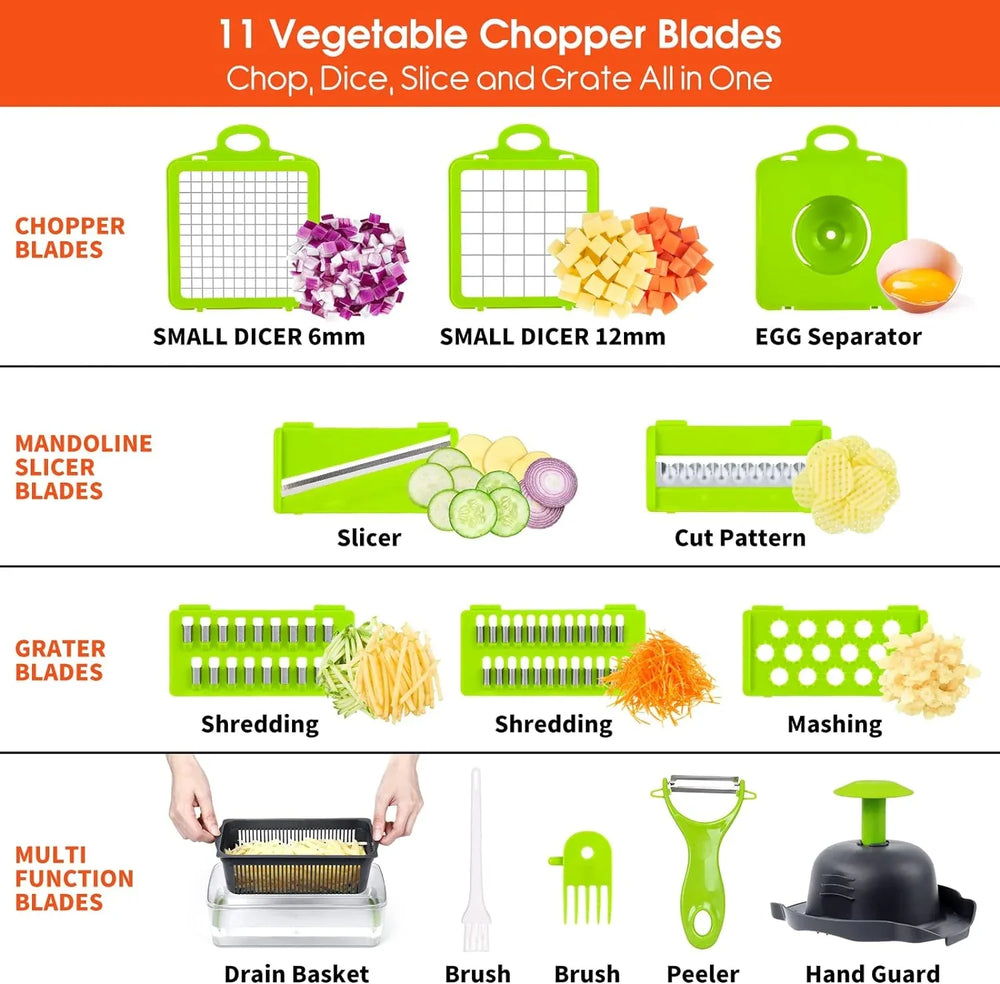Vegetable Chopper, Pro Onion Chopper, 14 in 1Multifunctional Food Chopper, Kitchen Vegetable Slicer Dicer Cutter,Veggie Chopper With 8 Blades,Carrot Chopper With Container-kitchen essentials(Grey) - USA MEGA SHOP