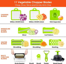 Vegetable chopper blade set with multiple inserts for dicing, slicing, grating, and mashing