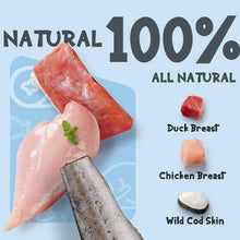 Chicken and duck wrapped cod skin chew sticks for dogs, rawhide-free snack.