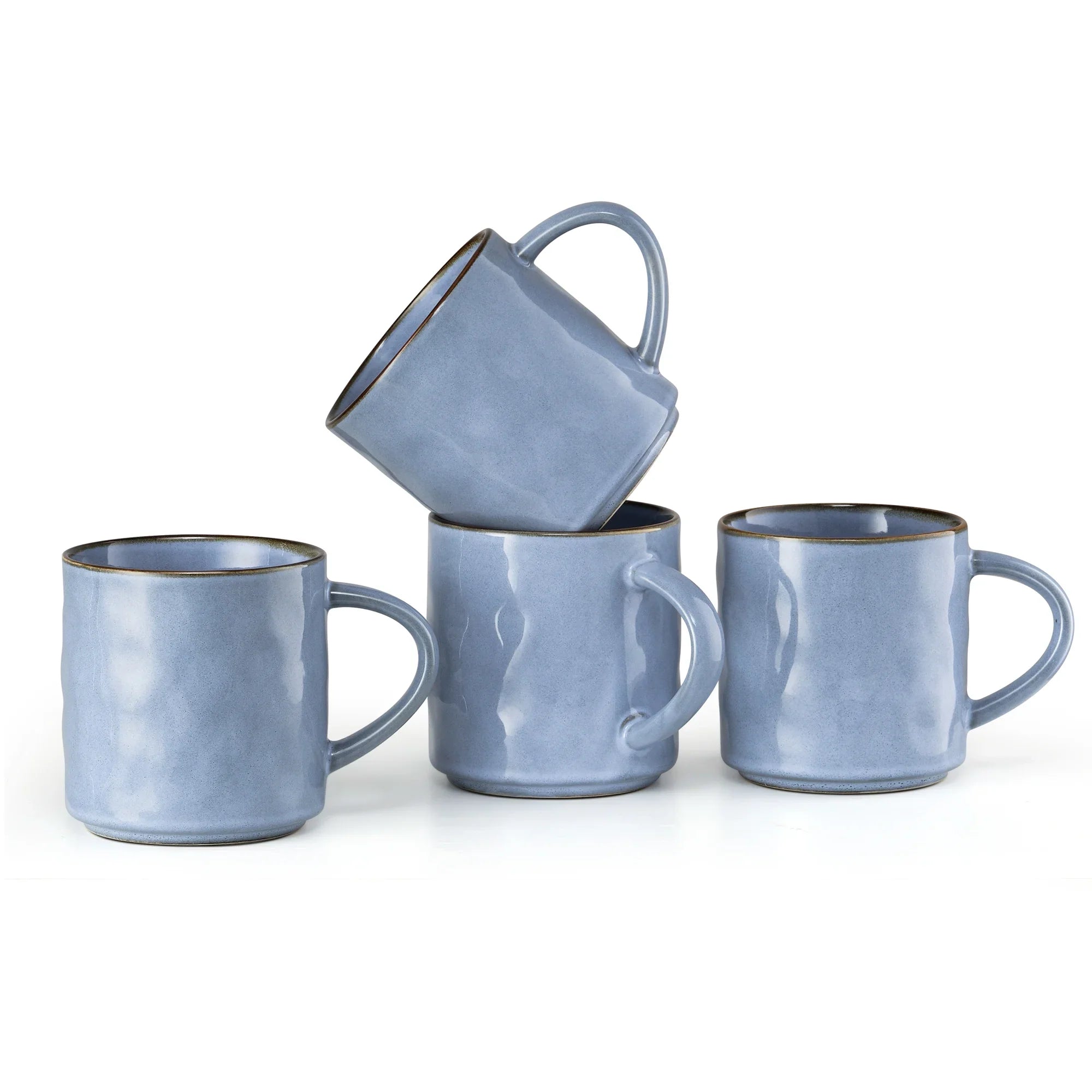 Vesteel Coffee Mug Set of 4, Ceramic Coffee Cups with Handles, 14oz Stoneware Mugs Set for Coffee Tea Milk, Wave Design Mug Gifts for Home Office Restaurant