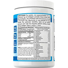 Collagen powder supplement jar back label with Supplement Facts and ingredient list