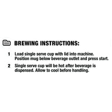 Brewing instructions label for single-serve coffee pods