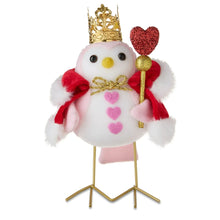 Fabric bird tabletop decoration with gold crown, heart staff, white and red plush