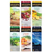 Bigelow herbal tea variety pack, six box flavors shown