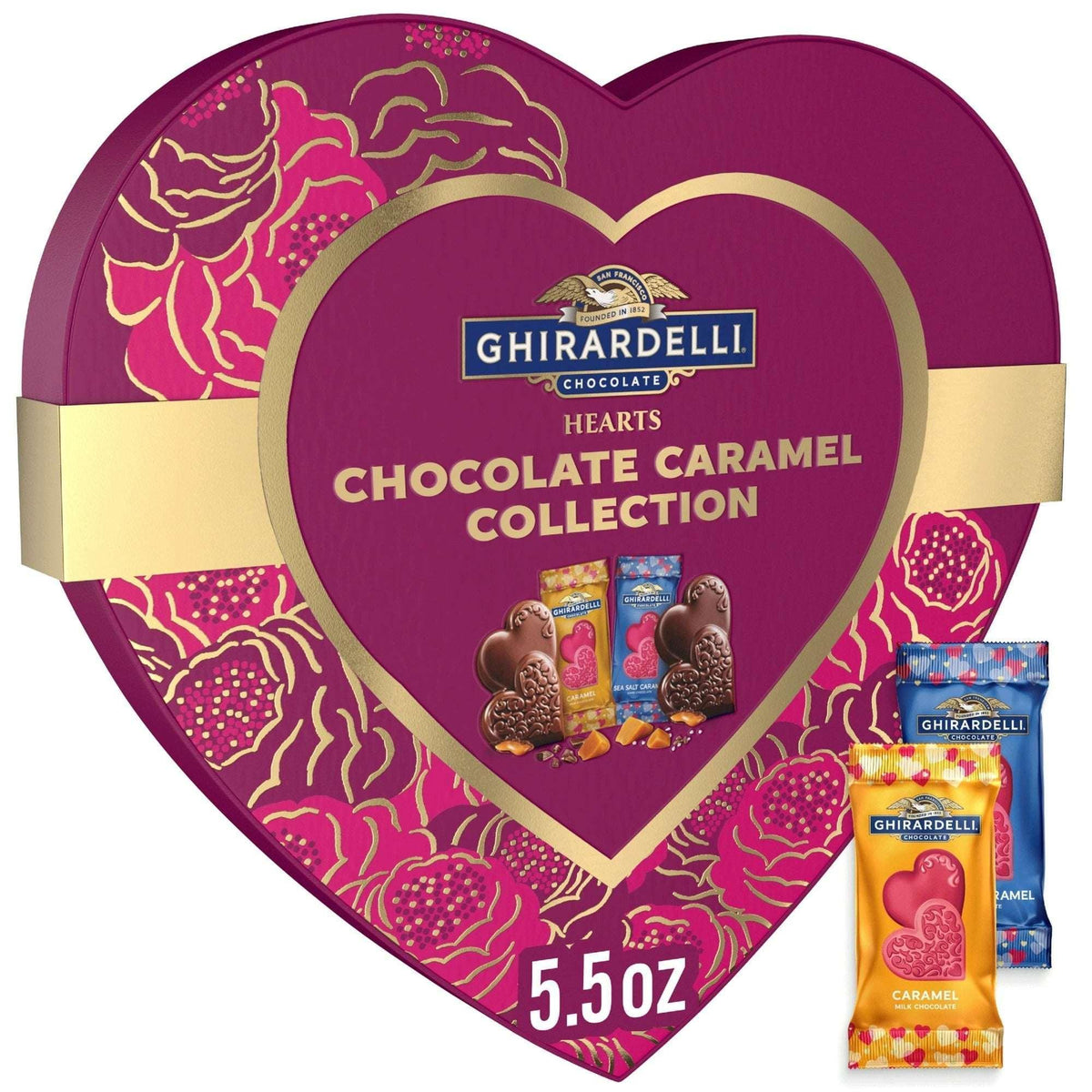 GHIRARDELLI Chocolate Caramel Hearts Collection Heart Shaped Box, 5.5 oz