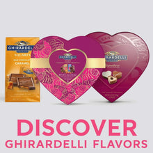 Heart-shaped chocolate gift set with Ghirardelli Hearts boxes in purple and pink