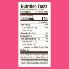 Nutrition Facts panel for chocolate hearts: 140 calories per 3 pieces (29g)