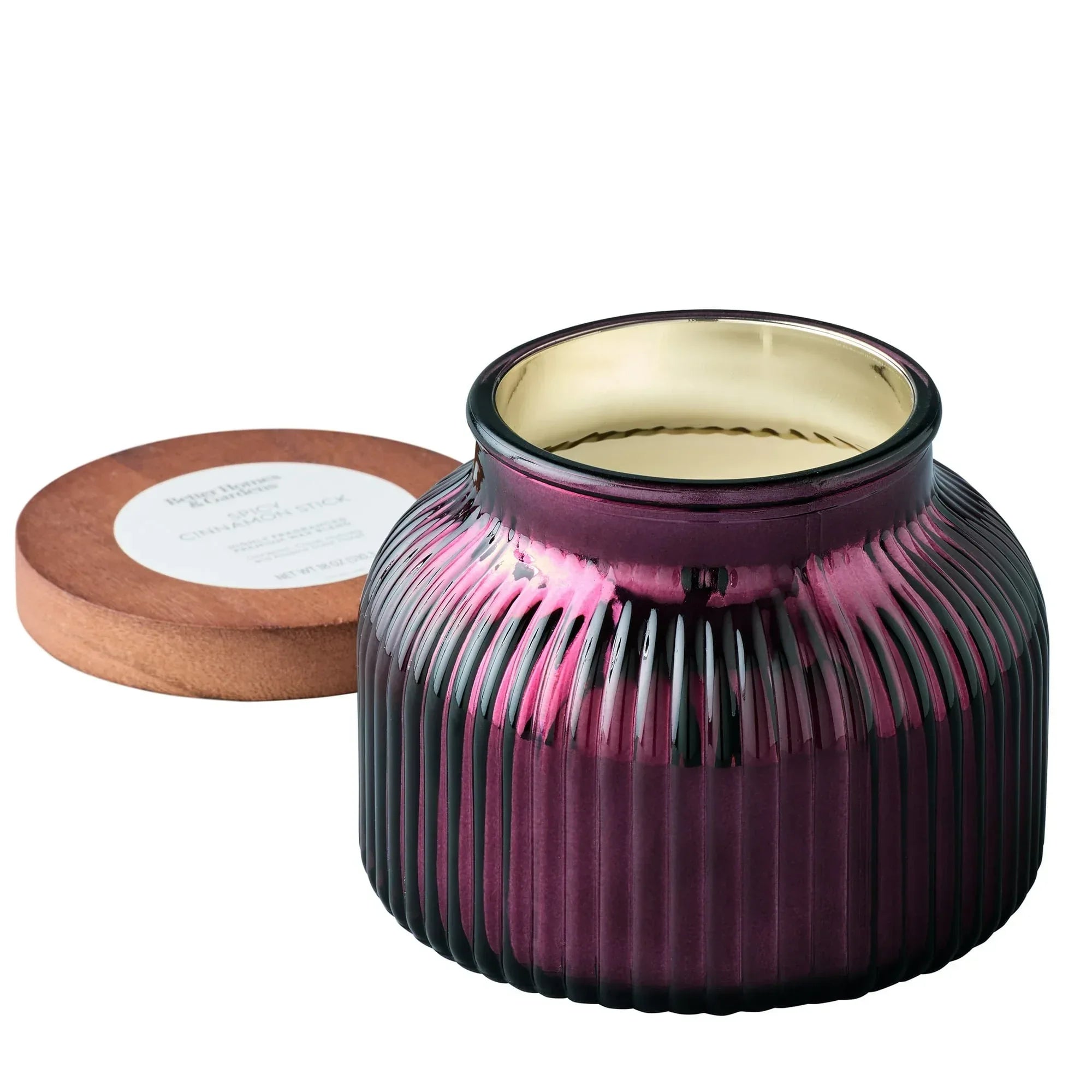 Better Homes & Gardens Scented Cotton 2-Wicks Ribbed Mecury Glass Jar Candle with Wooden Lid 18oz