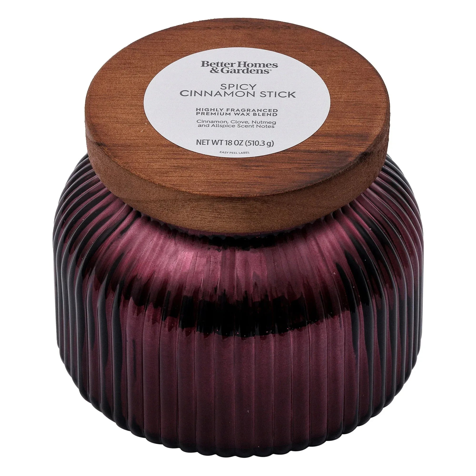 Better Homes & Gardens Scented Cotton 2-Wicks Ribbed Mecury Glass Jar Candle with Wooden Lid 18oz