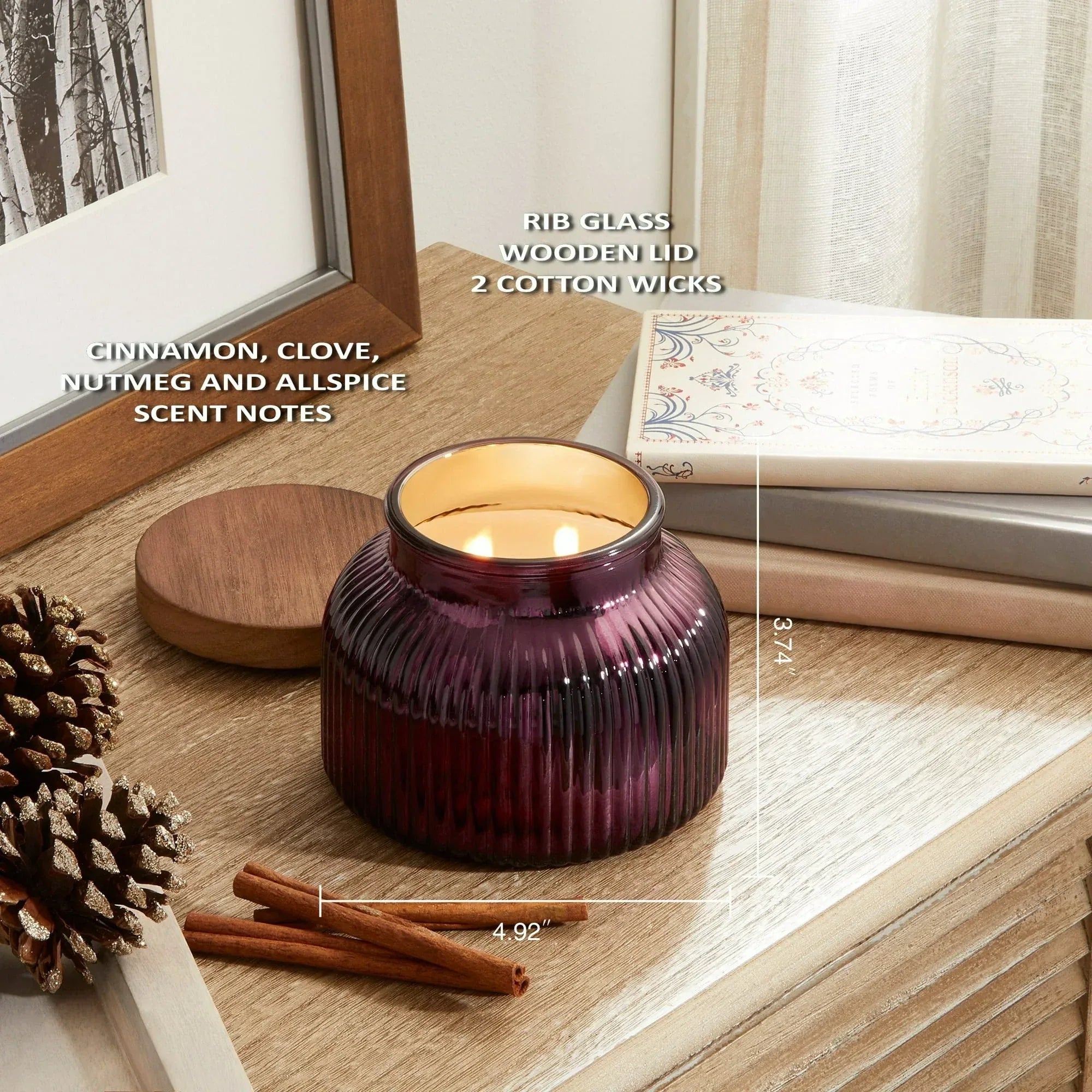 Better Homes & Gardens Scented Cotton 2-Wicks Ribbed Mecury Glass Jar Candle with Wooden Lid 18oz