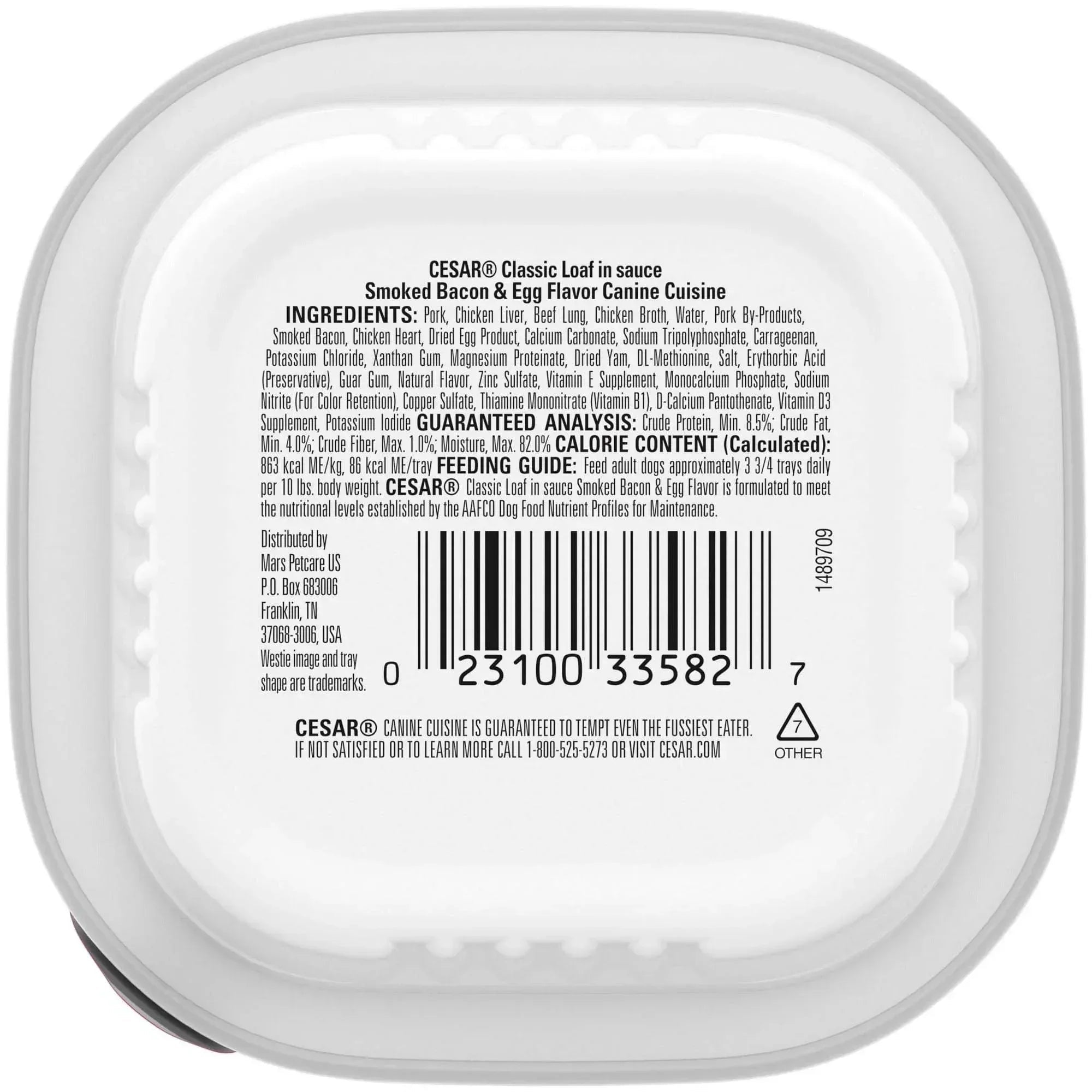 (6 pack) Cesar Classic Loaf In Sauce Smoked Bacon And Egg Wet Dog Food, 3.5 Oz Tray