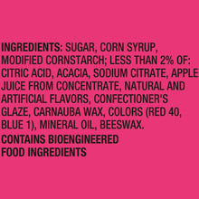 Ingredients text and bioengineered food ingredients notice on a pink label