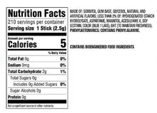 Gum Nutrition Facts label: 5 calories per serving, 210 servings in pack