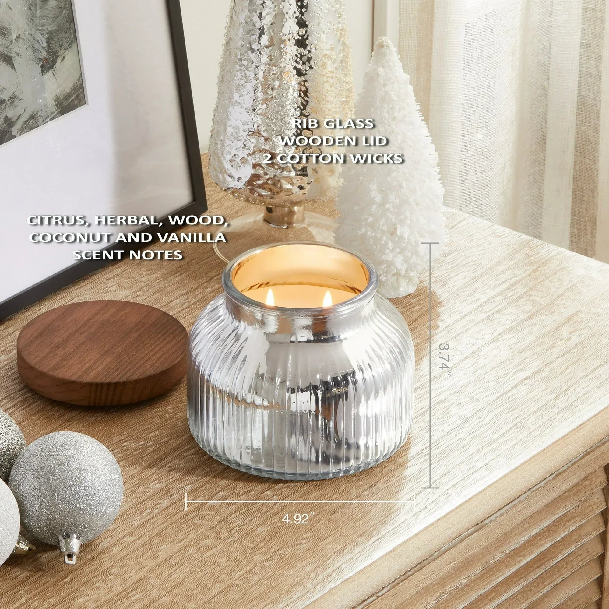 Better Homes & Gardens Scented Cotton 2-Wicks Ribbed Mecury Glass Jar Candle with Wooden Lid 18oz