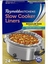 Slow cooker liners box with regular-size liner shown on a silver slow cooker