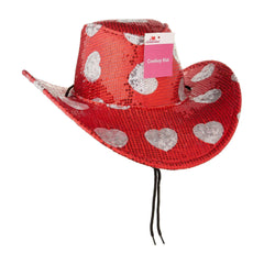 Sequin Hearts Cowboy Hat, Red and Silver, Valentine's Day by Way To Celebrate