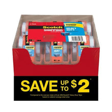 Red packaging tape dispenser set in a clear-top shipping tray, tape rolls included
