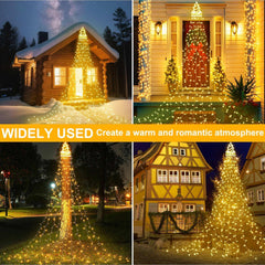 Magotan 12ft 350 LED Waterfall Christmas Lights Outdoor Decoration Twinkle Solar Christmas Tree String Lights with Top Star Xmas Holiday Garden Yard Decoration, Warm White - USA MEGA SHOP