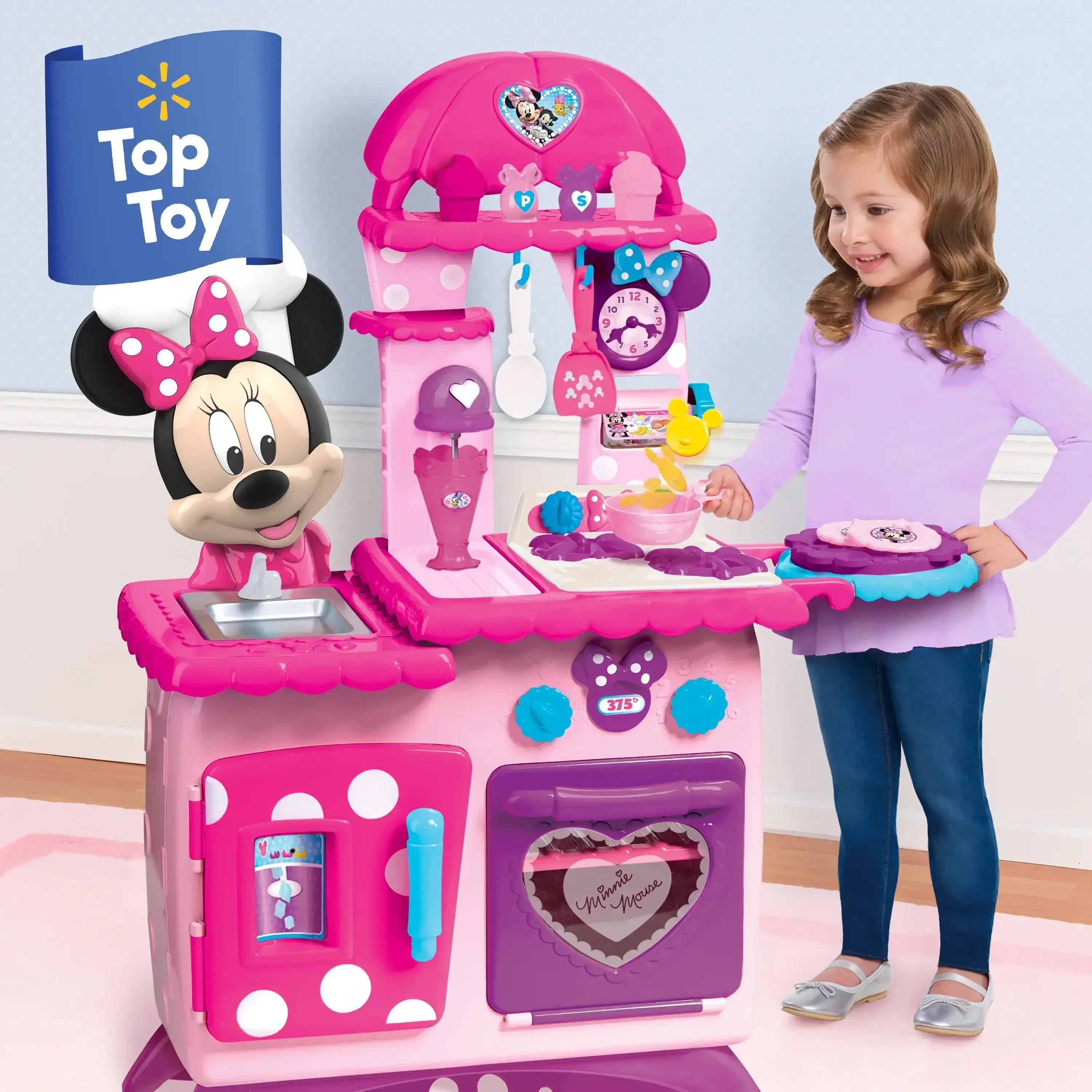 Disney Junior Minnie Mouse Flipping Fun Pretend Play Kitchen Set, Play Food, Realistic Sounds, Kids Toys for Ages 3 up - USA MEGA SHOP