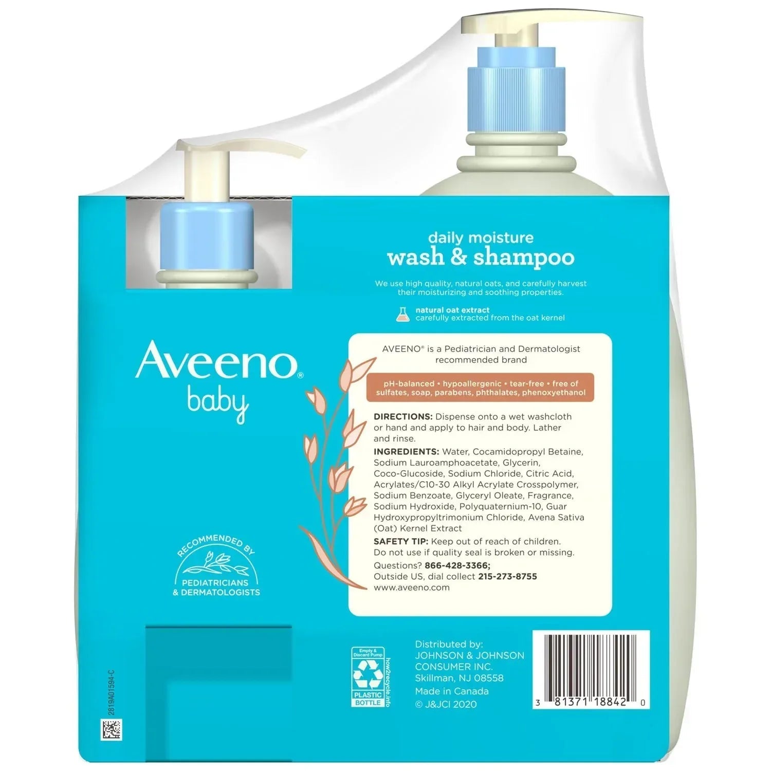 Aveeno Baby Daily Moisture Wash & Shampoo 33 fl. oz. and 12 fl. oz.