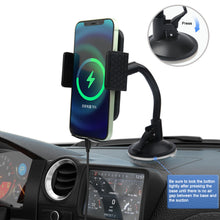 Universal car phone mount clipped on dashboard with suction base and flexible gooseneck, black