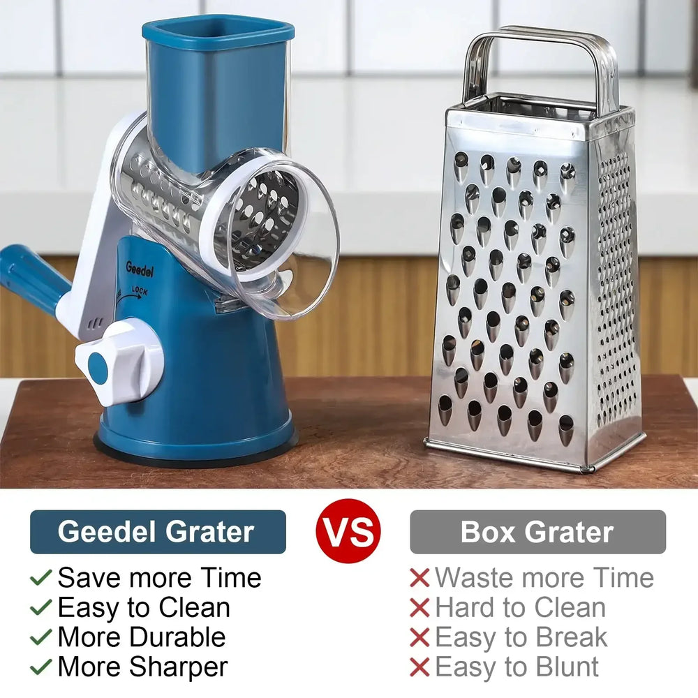 Geedel Rotary Cheese Grater, Kitchen Grater Vegetable Slicer with 3 Interchangeable Blades, Powerful Suction, Dishwasher Safe, Easy to Clean Grater for Vegetable, Fruit, Nuts - USA MEGA SHOP