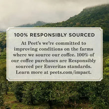 Coffee bag claim label: 100% responsibly sourced, supporting farms and standards