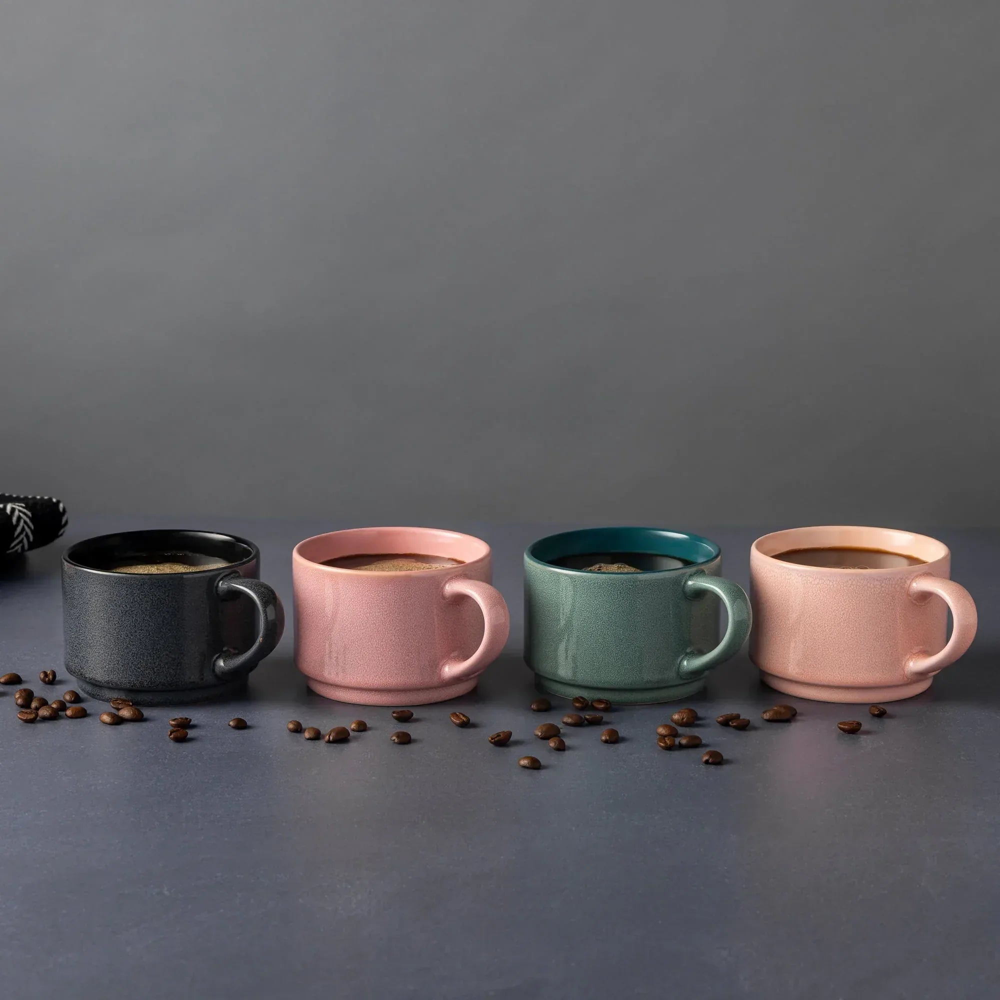 Thyme & Table 4 Pack Stacking Mugs, Reactive Mix of Colors 11.1 fl oz, Stoneware