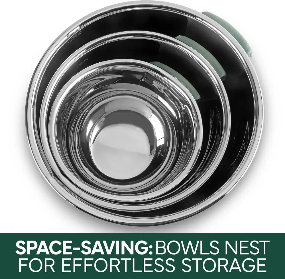 COOK WITH COLOR Stainless Steel Mixing Bowls Set and Measuring Cups- Nesting Bowls with Non-Slip Bottom and Easy-Grip Handles, 11 Pieces - USA MEGA SHOP