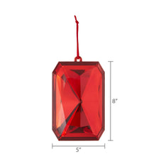Red faceted gem ornament with red hanging loop, 8-inch height
